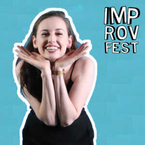 Susan Evans poses with her hands up to her face. One of the performers at the Winnipeg Improv Fesitival.